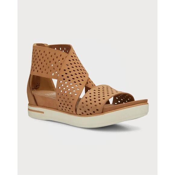 Eileen Fisher Honey Tan Sport Perforated Criss Cross Open Toe Sandals - Size 10 - Picture 1 of 11
